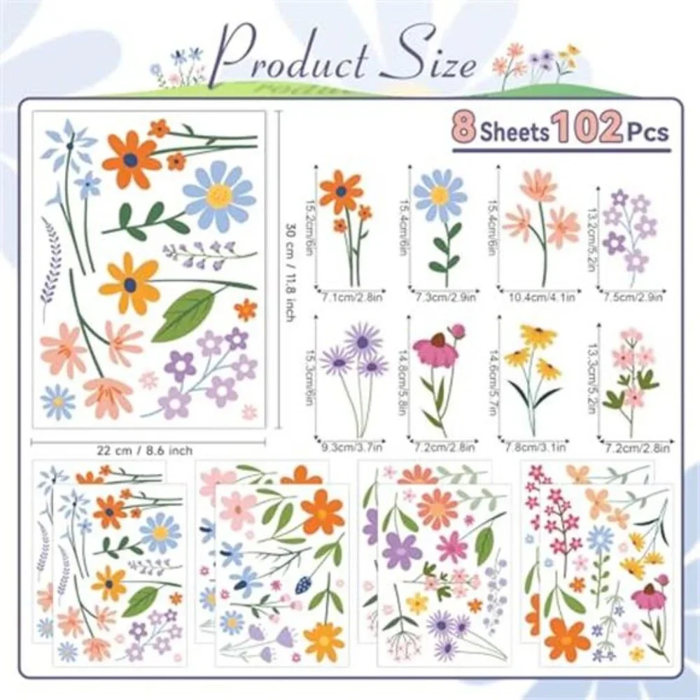 Flower Wall Decals 102 Pcs Spring Wildflower Stickers Peel Stick Girls Bedroom